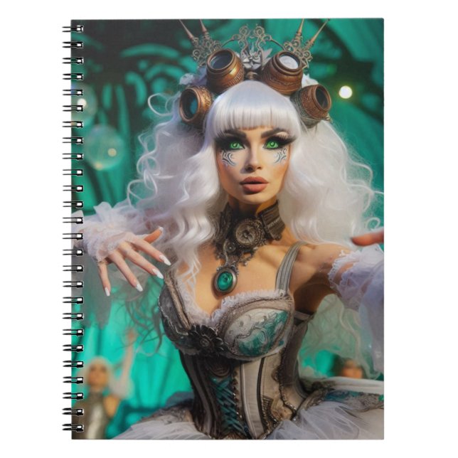 Caderno Espiral Dançarino Verde Futurístico Vitoriano Steampunk (Frente)