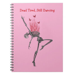Caderno Espiral Dancing Red Fire Flames Skeleton Illustration Pink