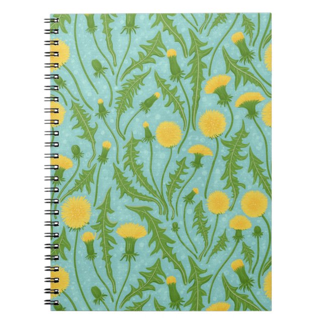 Caderno Espiral Dandeliões, verdes, amarelos e azuis (Frente)