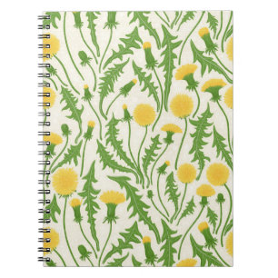 Caderno Espiral Dandeliões, verdes, amarelos e brancos