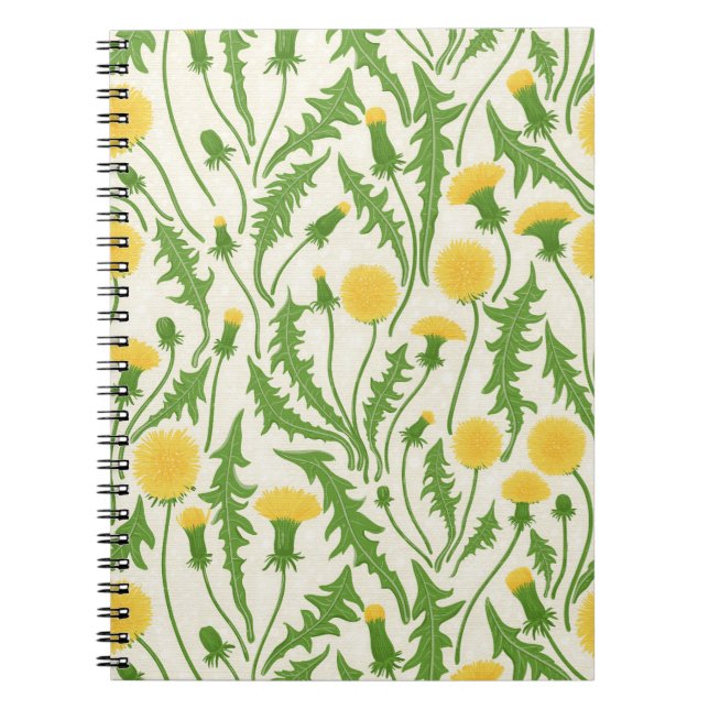 Caderno Espiral Dandeliões, verdes, amarelos e brancos (Frente)
