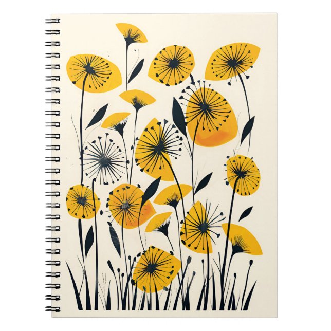 Caderno Espiral Dandelion wildflower field (Frente)