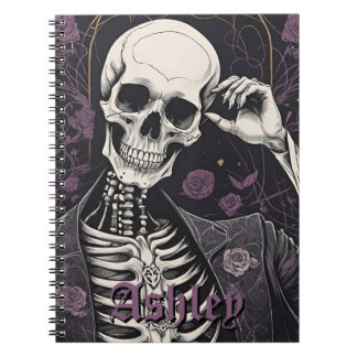 Caderno Espiral Dark Boho Gothic Skeleton & Roses Halloween