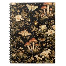 Caderno Espiral Dark Cottagecore Botanical Pattern Fabric - Vintag