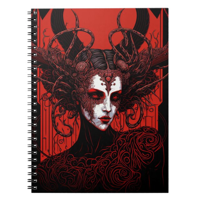 Caderno Espiral Dark Elf Demon Red Black Fantasy Art (Frente)