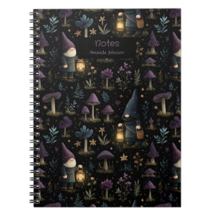 Caderno Espiral Dark Fantasy Gnomo e Mushroom Pattern