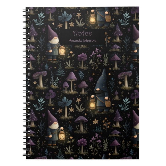 Caderno Espiral Dark Fantasy Gnomo e Mushroom Pattern (Frente)