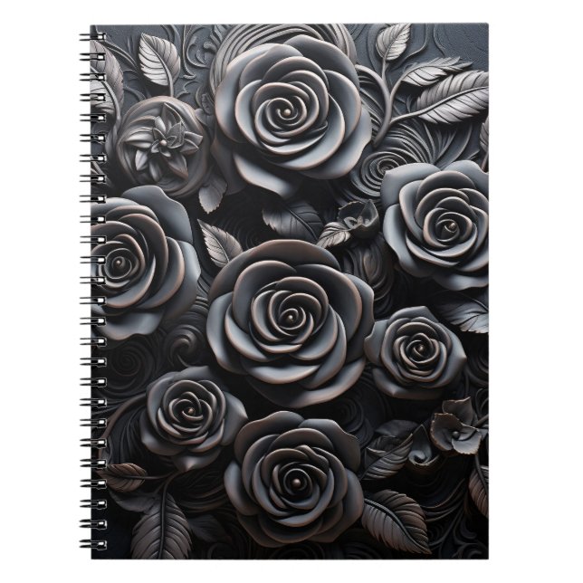 Caderno Espiral Dark Gothic Boho Black Roses Floral (Frente)