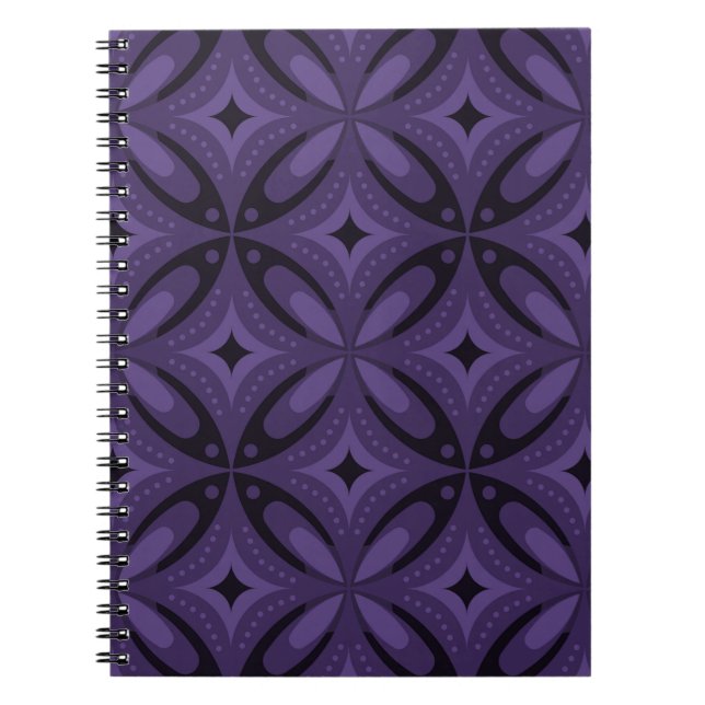 Caderno Espiral Dark Purple Colored Retro Pattern (Frente)