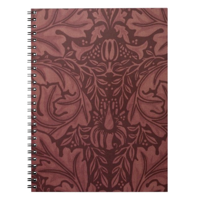 Caderno Espiral Dark Red Acanthus Leaves (por William Morris) (Frente)