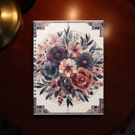 Caderno Espiral Dark Romance Burgundy Art Deco Floral Summer