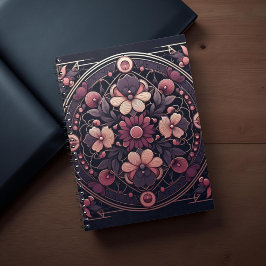 Caderno Espiral Dark Romance Burgundy Art Deco Floral Summer