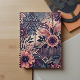 Caderno Espiral Dark Romance Burgundy Art Deco Floral Summer