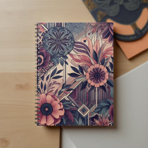 Caderno Espiral Dark Romance Burgundy Art Deco Floral Summer