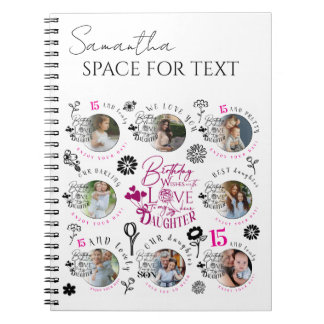 Caderno Espiral Daughter Birthday Photo Collage Typography