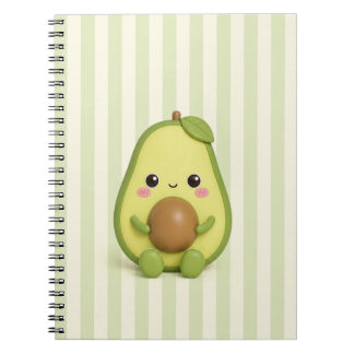 Caderno Espiral de Abacate Kawaii Fofo