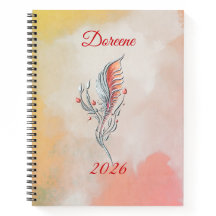 Caderno Espiral de Aquarela Floral Pena Elegante