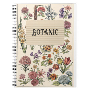 Caderno espiral de arte botânico floral vintage