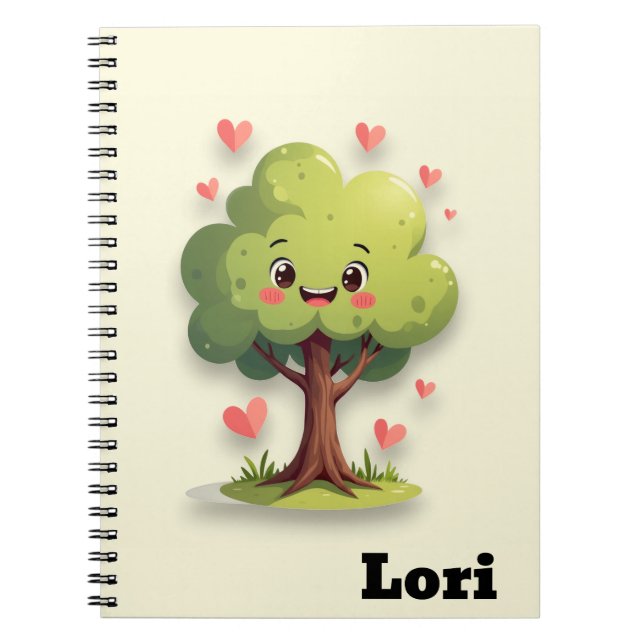Caderno Espiral de Árvore Fofa Amor Corações Verme (Frente)
