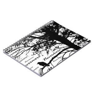 Caderno Espiral De B&W silhueta da árvore do corvo nunca mais -