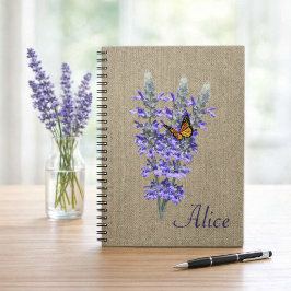 Caderno Espiral de Borboleta e Flor de Lavanda