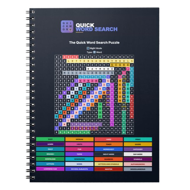 Caderno Espiral de Busca de Palavras Rápida Modo N (Frente)