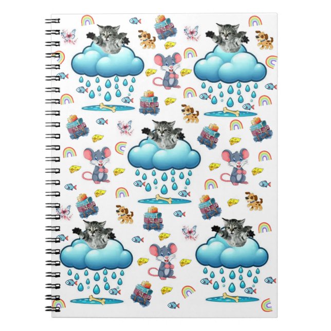 Caderno Espiral de Cachorro Gato Rato Arco-íris Pe (Frente)