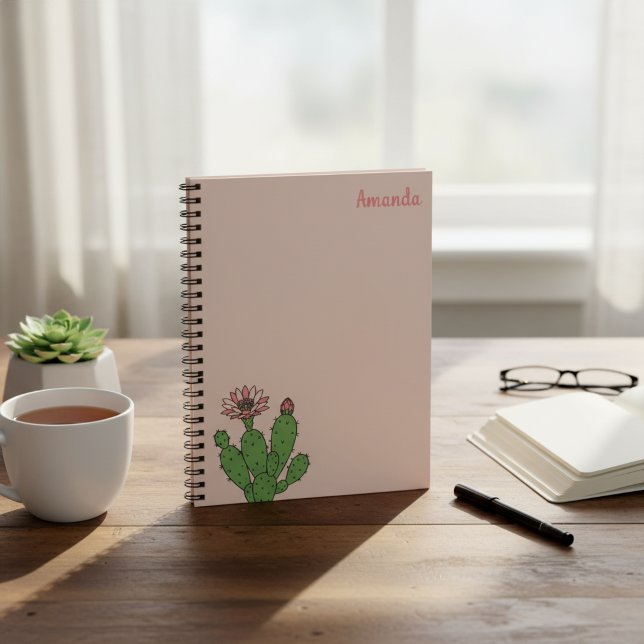 Caderno Espiral de Cactus com Nome Personalizado (Personalized cactus notebook with custom name.)