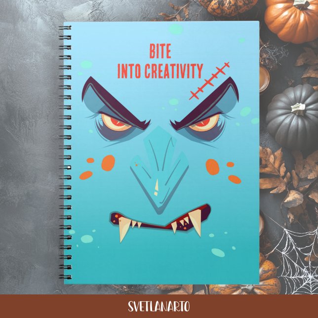 Caderno Espiral de Cara de Vampiro Azul de Hallowe (Frontal view)