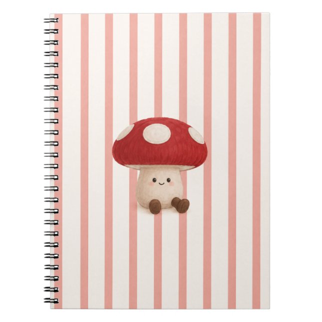 Caderno Espiral de Cogumelo Kawaii Fofo (Frente)
