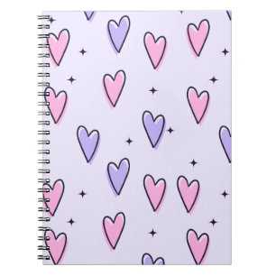 Caderno Espiral de Corações Roxos Cor-de-Rosa Colo