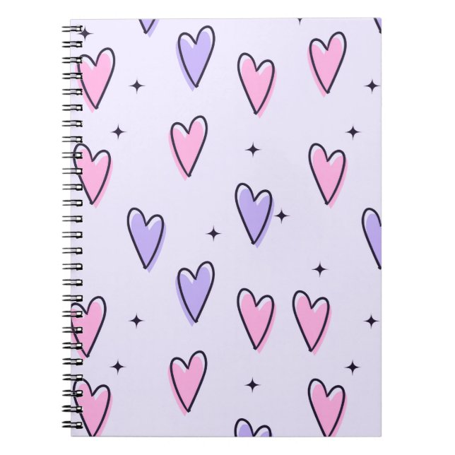 Caderno Espiral de Corações Roxos Cor-de-Rosa Colo (Frente)
