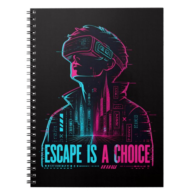 Caderno Espiral de Escolha de Fuga Cyberpunk VR (Frente)
