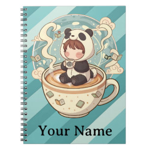 Caderno Espiral de Estudo de Café Panda Kawaii