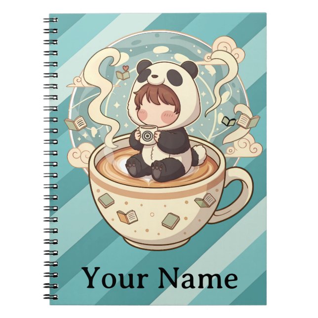 Caderno Espiral de Estudo de Café Panda Kawaii (Frente)