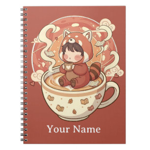 Caderno Espiral de Estudo de Café Panda Vermelho K