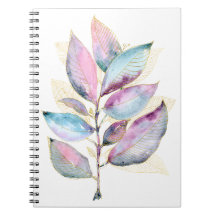 Caderno Espiral de Folhas Botânicas em Aquarela Pa