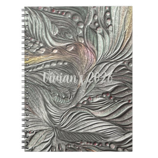 Caderno espiral de folhas metálicas prateadas de l