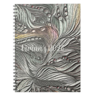 Caderno espiral de folhas metálicas prateadas de l