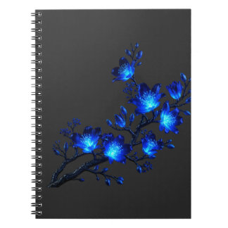 Caderno Espiral de Galho Floral Brilhante Azul