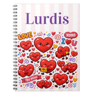 Caderno Espiral de Listra Rosa e Branco Fofo Coraç
