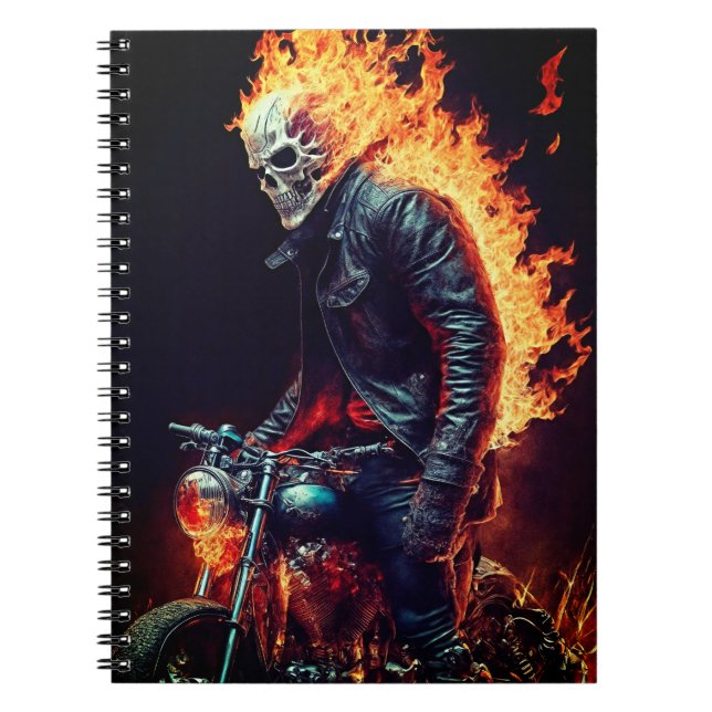 Caderno Espiral de Motoqueiro Caveira Flamejante (Frente)