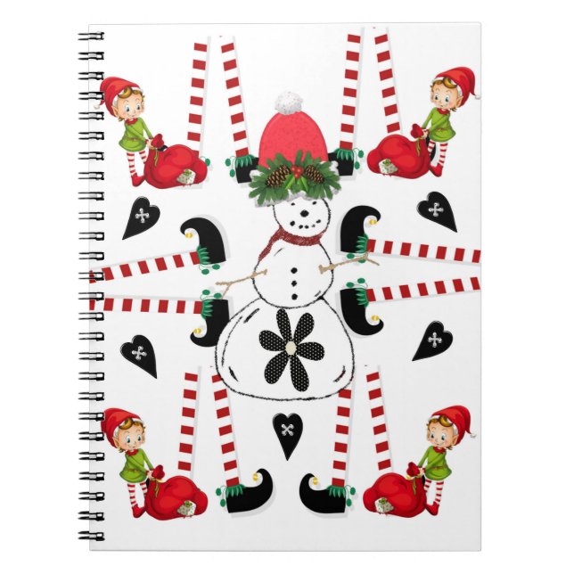 Caderno Espiral de Natal Boneco de Neve Elfo (Frente)