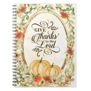 Caderno Espiral Dê Obrigados ao Senhor das Flores e Abóboras do