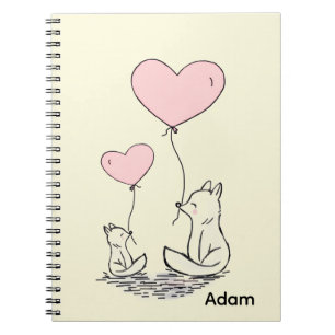 Caderno Espiral de Raposa Fofa com Corações Rosas