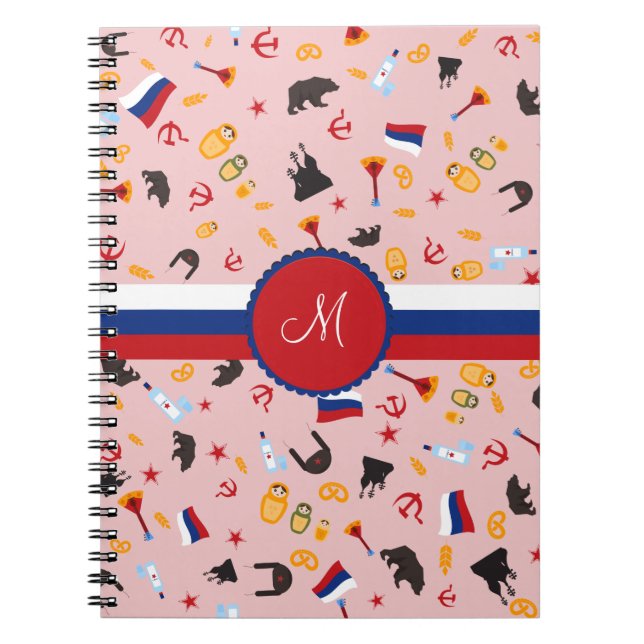 Caderno Espiral De Rússia com monograma do russo do amor (Frente)