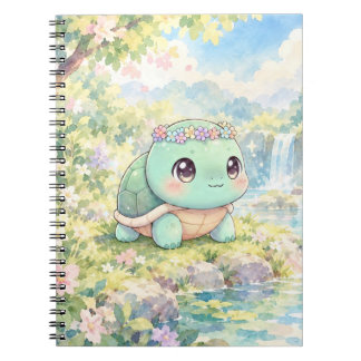 Caderno Espiral de Tartaruga Fofa com Flores