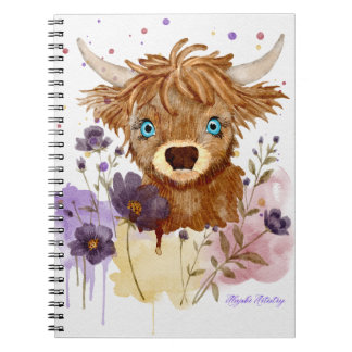 caderno espiral de vaca das terras altas em aquare