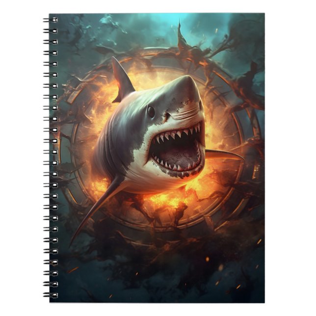 Caderno Espiral De Volta À Escola Ataque Aos Tubarões Oceanos (Frente)