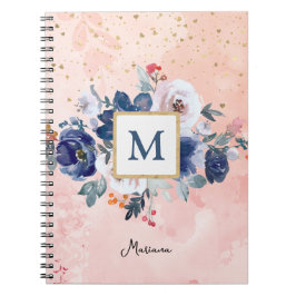 Caderno Espiral De Volta À Escola Blue Watercolor Floral Pink Girl